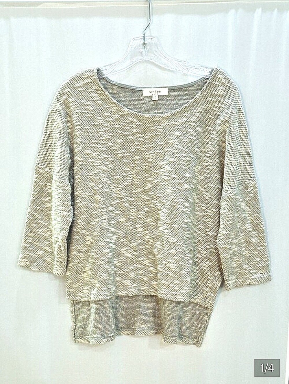 Umgee Marled Beige & Cream Lightweight Sweater with Golden Thread Sparkle size M